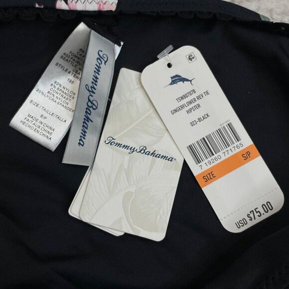 Tommy Bahama Gingerflower Reverse Tie Hipster Bikini Bottom Black - Picture 3 of 6